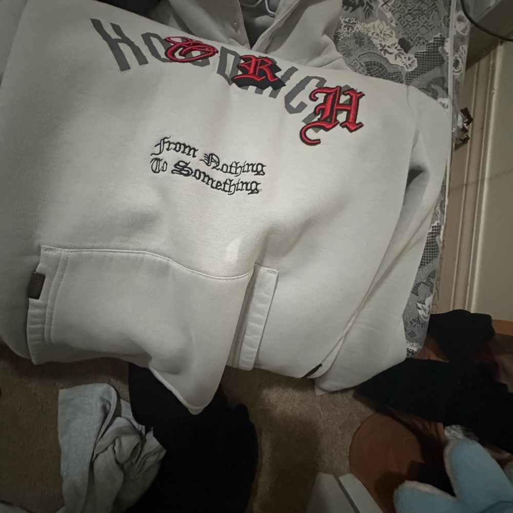 Hoodrich Gray Hoodie with Red Accents